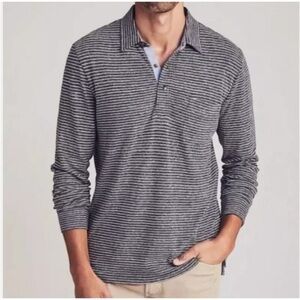 FAHERTY Men’s Long Sleeve Polo Shirt Gray Striped Size M